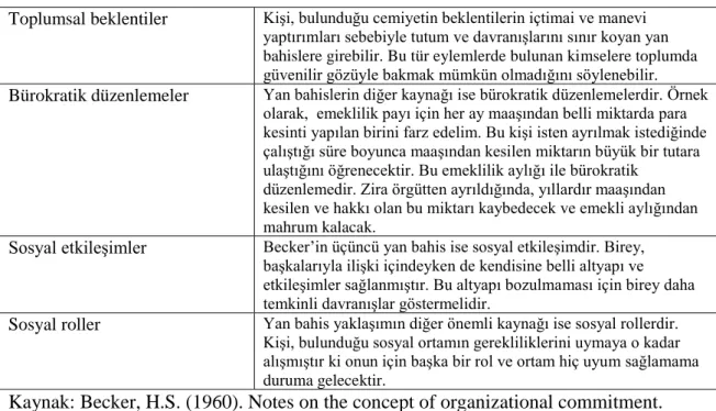 Tablo 2.7. Becker’in Yan Bahis Yaklaşımı 