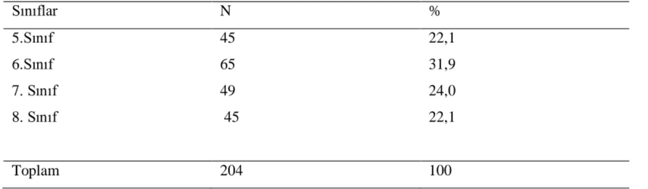 Tablo  4.2’de  görüldüğü  gibi,  araştırmaya  katılan  örneklem  grubunun  103’ünü    (%  50,5) erkekler ve 101’ini (% 49,5) ise kızlar oluşturmaktadır