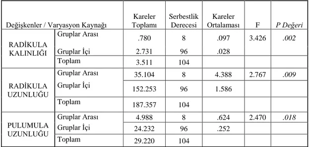 Tablo 4. 4. Petri kaplarında yapılan çalışmada uygulanan nanopartiküllere ait ANOVA testi 