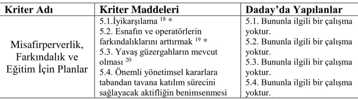 Tablo 9. Tarım, turistik, esnaf politikaları açısından Daday 