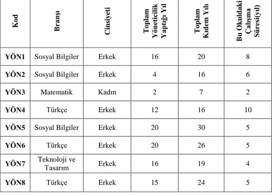 Tablo 4.3.  Yöneticilerin kişisel bilgilerine ait bulgular 