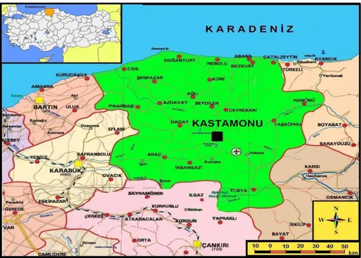 Şekil 1. Kastamonu coğrafi özellikleri haritası      (http://www.kastamonur.com, 15.10.2018) 