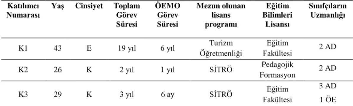 Tablo 7. Öğretmenlerin Demografik Tablosu 