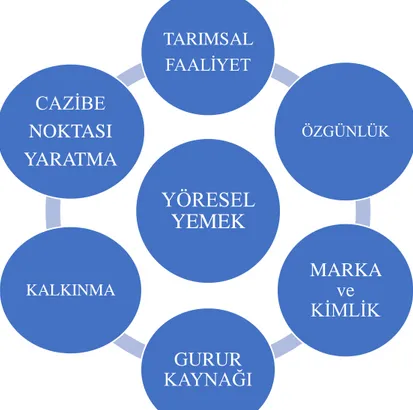 Şekil 3. Yöresel yemeğin destinasyona katkısı (Rand, Heath ve Alberts, 2003;  Semerci, 2018) 