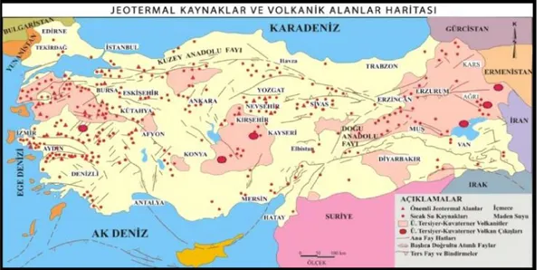 Şekil 2. 1. Türkiye jeotermal kaynaklar ve volkanik alanlar haritası ( www.mta.gov.tr ) 