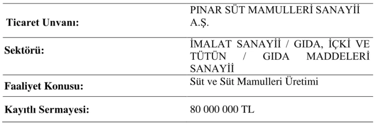 Tablo 1. Firmanın ortaklık yapısı 