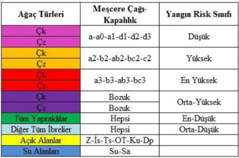 Tablo 4.1. Bursa Orman Bölge Müdürlüğüne Ait Meşcere Çağı ve Yangın Risk Sınıfı  