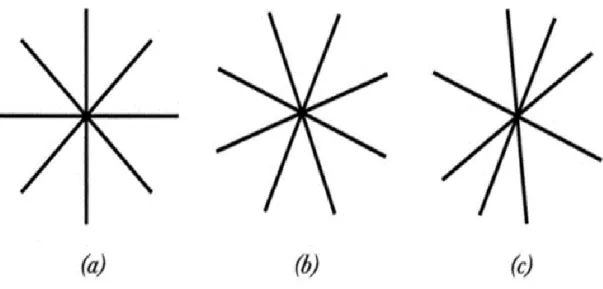 Şekil  2.10.  P  noktasındaki  doğruların  rotasyonu:  (a)   Orijinal  durum;  (b)  Rijit-cisim                        rotasyonu; (c) Rotasyon ve deformasyon 