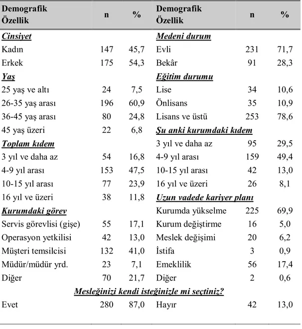 Tablo 6. Katılımcıların demografik özelliklerine ilişkin bulgular 