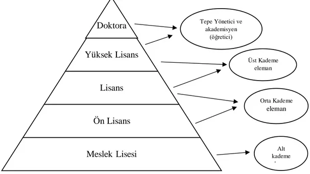 Şekil 2. Mesleki Turizm Eğitimi Piramidi  (Gürdal, 2002: 395).  