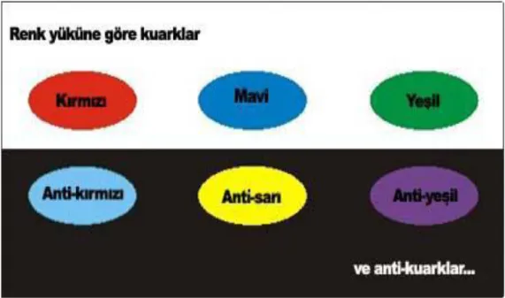 Şekil 2.1. Kuarkların renk yükleri 