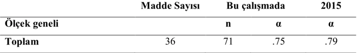 Tablo  3.10.  Alt ölçeklerin madde sayıları ve güvenilirlik katsayıları. 