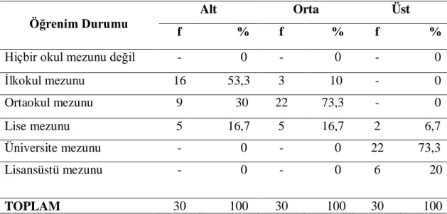 Tablo 3.2.1. Babaların öğrenim durumuna ilişkin veriler 