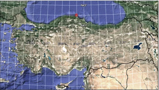 Şekil 3.4. Araştırma alanının grid sistemdeki konumu [21]  