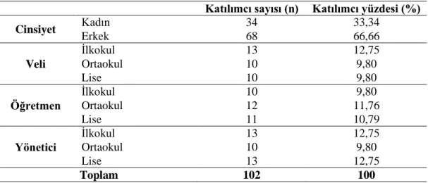 Tablo 3.1. Katılımcılara yönelik demografik özellikler 