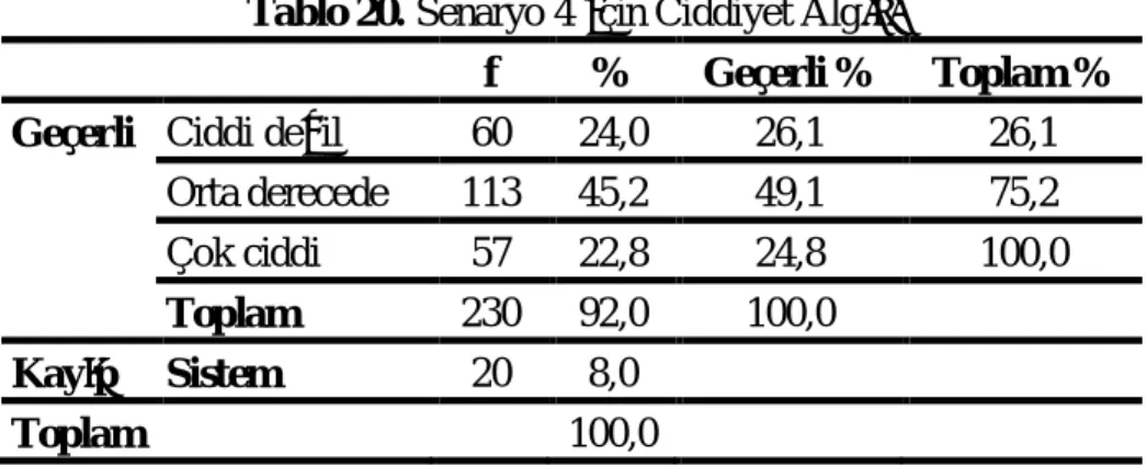 Tablo 20. Senaryo 4  çin Ciddiyet Alg