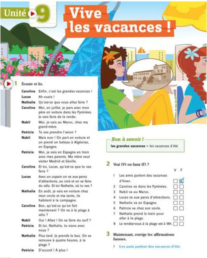 Figure 5. Vive les vacances. Adapté de "Vite 1", Crimi, A. M., &amp; Hatuel, D., 2011, p