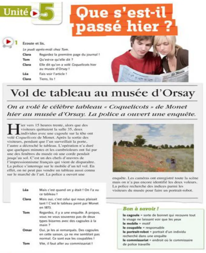 Figure 8. Que s’est-il passé hier? Adapté de "Vite 3", Crimi, A. M., Pacitto, E