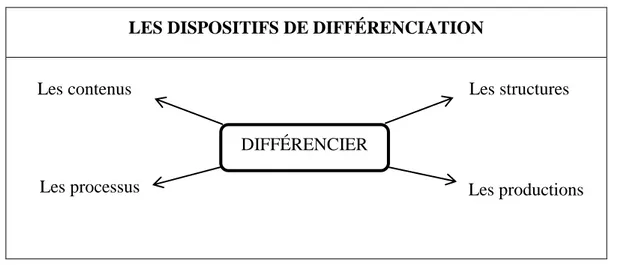 Figure 9. Les dispositifs de différenciation (Vie pédagogique, 2005, p. 24) 