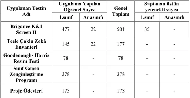 Tablo 2. Araştırmada Kullanılan Ölçekler ve Zenginleştirme Programının Uygulandığı 