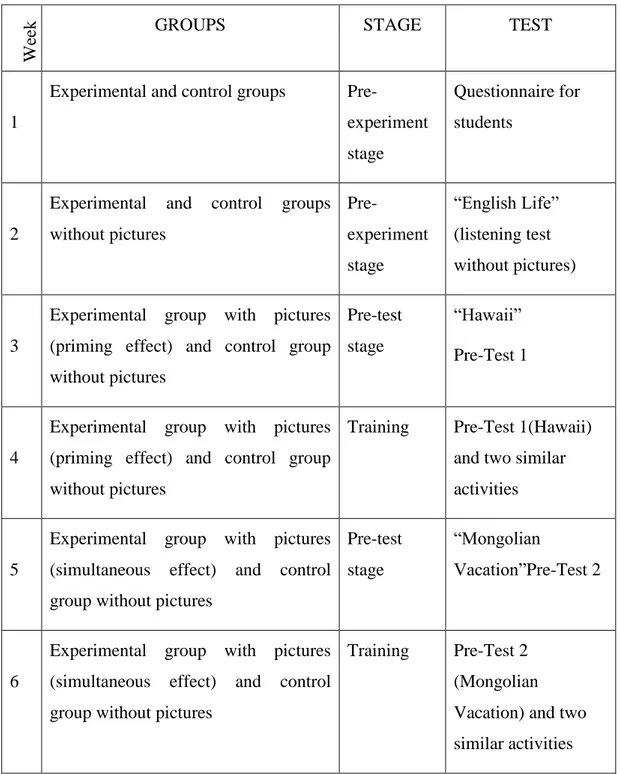 Table 2. The Whole Process of the Experiment 