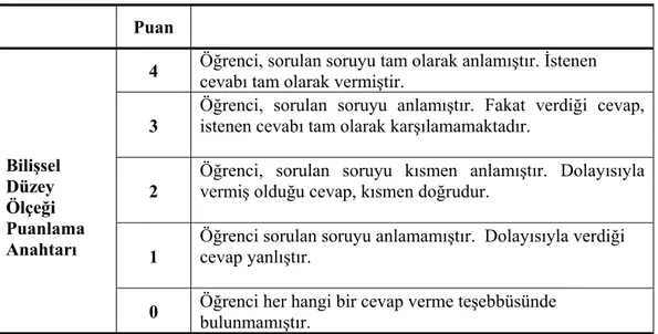 Tablo 8: Derecelendirmeli Puanlama Anahtarı 