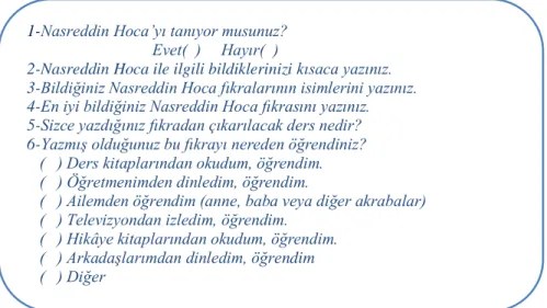 Şekil 1: Bilgi Toplama Formunda Bulunan Sorular 