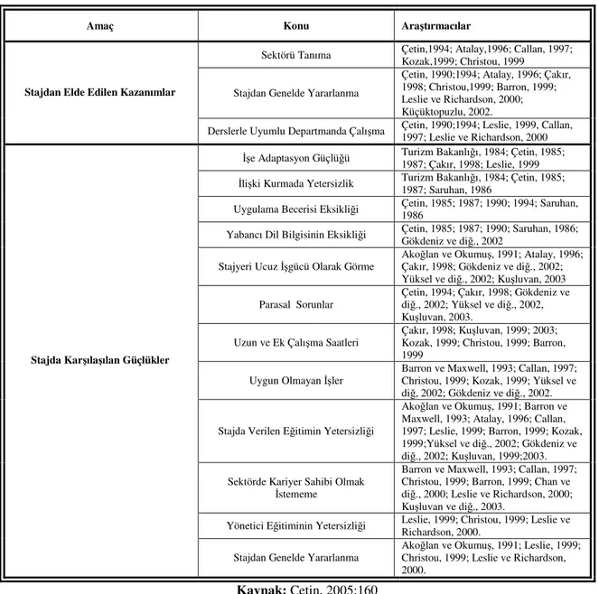 Tablo 2: Staj Konusunda Yapılan Çalışmalar 