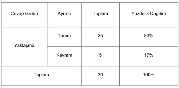 Tablo 2: “Yaklaşma” cevap grubunun ayrıntı tablosu 