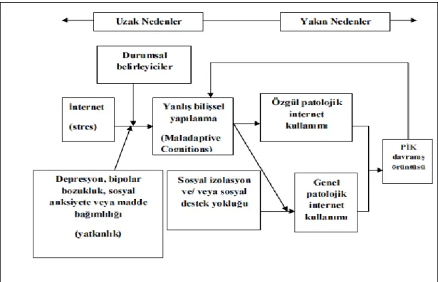 Şekil  1.  Davis’in  bilişsel  davranışçı  yaklaşıma  dayalı  patolojik  internet  kullanımı  modeli  (Davis,  R