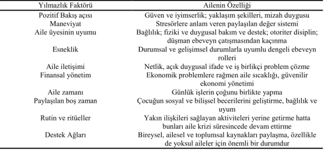Tablo 2: Yılmaz Ailelerde Belirgin Koruyucu ve İyileştirici Faktör Özellikleri 