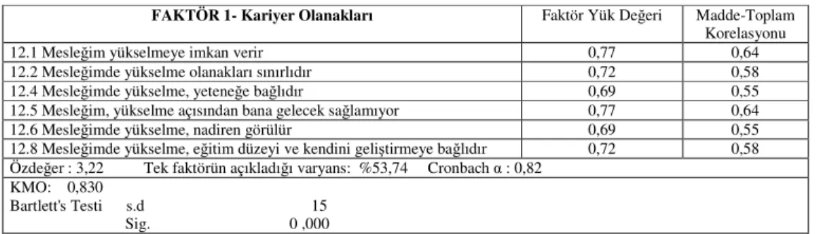 Tablo 2.8 Kariyer Olanakları Alt Ölçeğine Uygulanan  