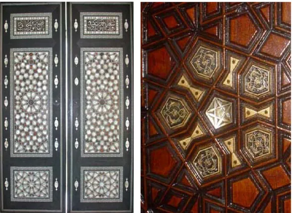 Şekil :6- Sultan Ahmet Camii                          Şekil:7- Sultan Ahmet Camii            Sedef kakmalı pencere  kapağı                    Sedef kakmalı pencere kapağı 