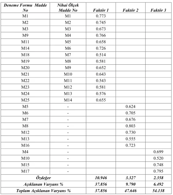Tablo 2. BİİÖ’ye ait döndürülmüş faktör yükleri