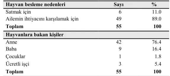 Tablo 9.  Ailelerin Hayvan Besleme Nedenleri 