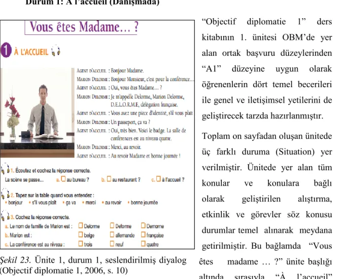 Şekil 23. Ünite 1, durum 1, seslendirilmiş diyalog 
