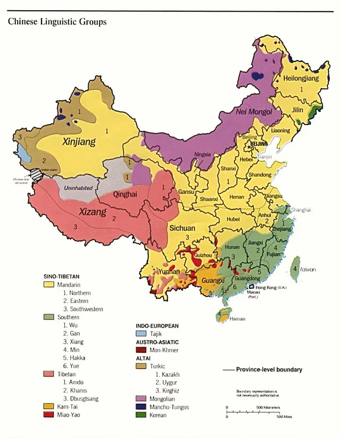 Şekil 6 : Çin dil grupları dağılışı haritası  (http://www.lib.utexas.edu/maps/thematic.html)   