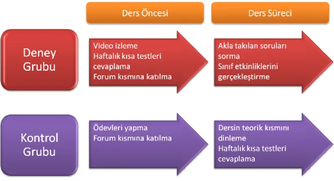 Şekil 3.15. Deney ve kontrol grubundaki uygulama süreci 