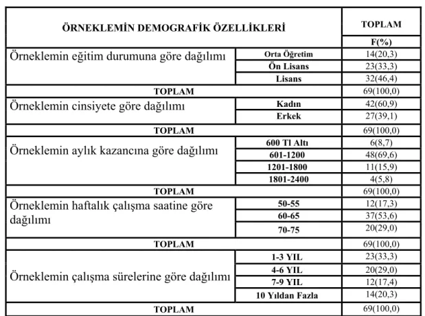 Tablo 1. Örneklemin Demografik Özellikleri 