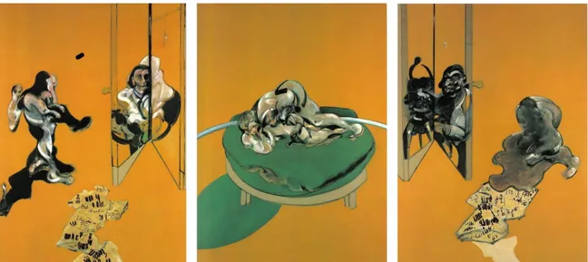 Şekil  3.  Francis  Bacon,  “İnsan  Bedenlerinden  Üçleme”.  09.12.2015  tarihinde  http://  gaygamer.net/ggnet/wp-content/uploads/  2013/05/Bacon-Triptych-Studies-from-the-Human-Body.jpg sayfasından erişilmiştir