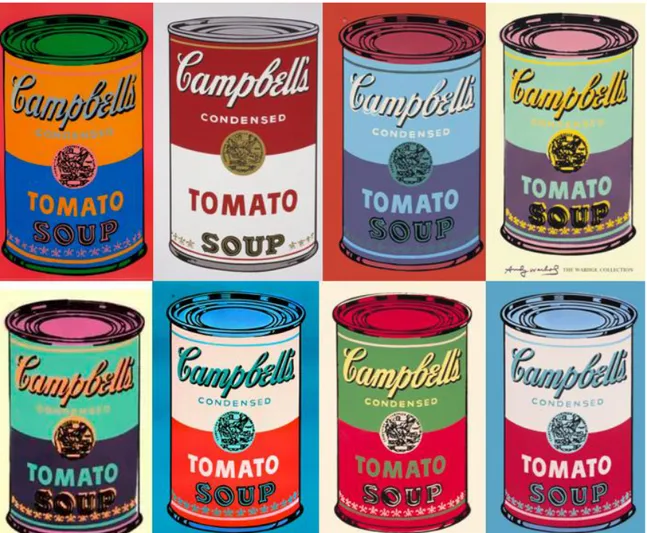 Şekil 4. Andy Warhol, “Campbell Çorba”. 09.12.2015 tarihinde http://1.bp. blogspot.com/- blogspot.com/-9bmpQN_aPQI/UQh8MOw1jbI/AAAAAAAAApg/002-UdYiwvg/s1600/  picture4-6.png  sayfasından erişilmiştir