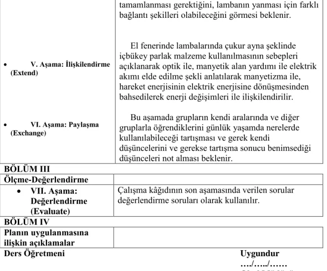 ġekil 3.4: Deney Grubu Ġçin Hazırlanan Plan Örneği 