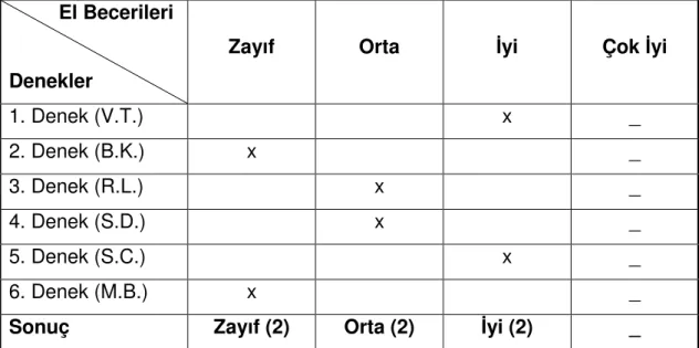 Tablo III-3. El Becerileriyle İlgili Bulgular           El Becerileri 