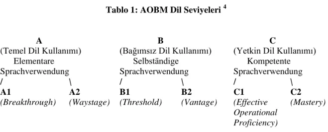 Tablo 1: AOBM Dil Seviyeleri  4 