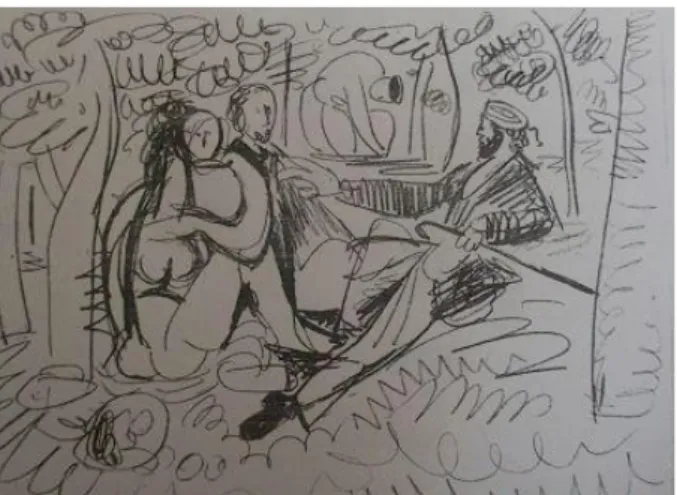 ġekil 5. Ġcat Edilen Çizgi (Manet‟in resminden esinlenerek yapılan kurĢunkalem  çizimi, 1954) 
