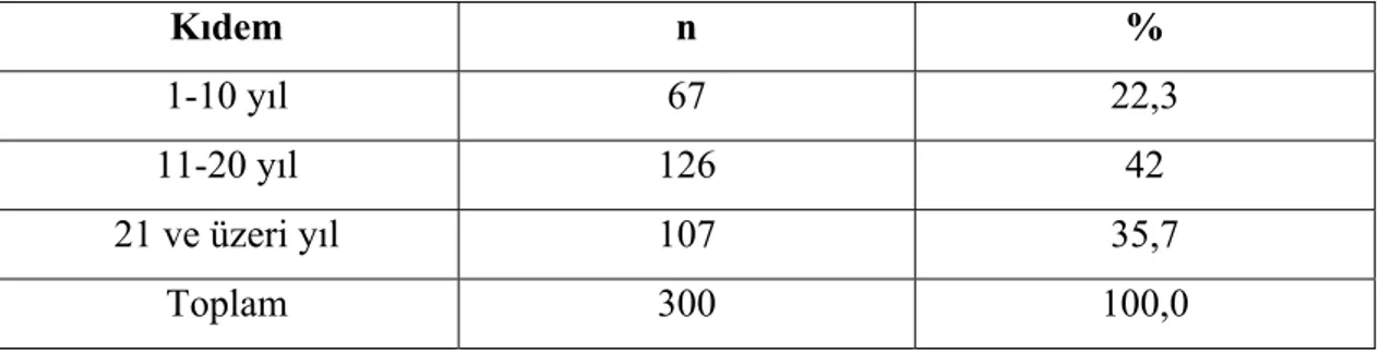 Tablo 13. Öğretmenlerin Kıdemlerine  Göre Dağılımları 