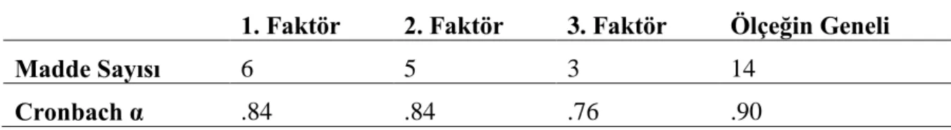 Tablo 9. Faktörler ve Ölçeğin Bütününe Ait Alfa Güvenirlik Katsayıları 