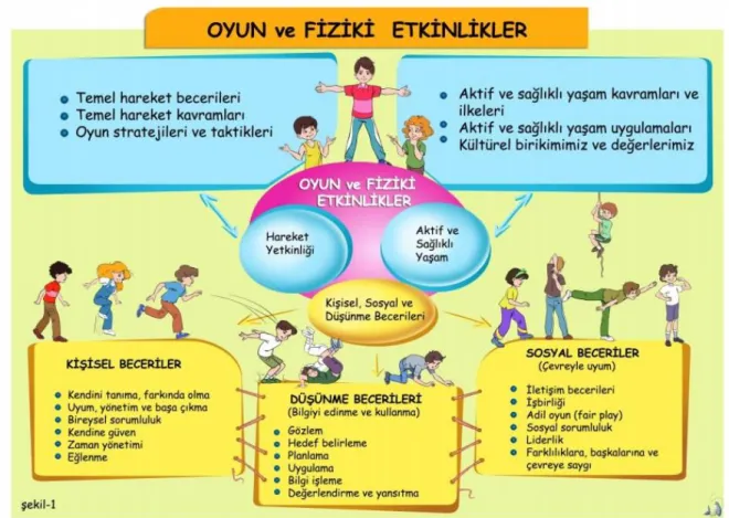 Şekil 2. Oyun ve Fiziki Etkinlikler dersinin beceri dağılımı. Milli Eğitim Bakanlığı, (2017b)