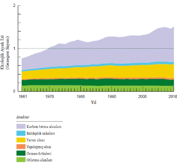 Şekil 2.3. Ekolojik ayak izi bileşenlerinin dağılımı (WWF, 2014) 