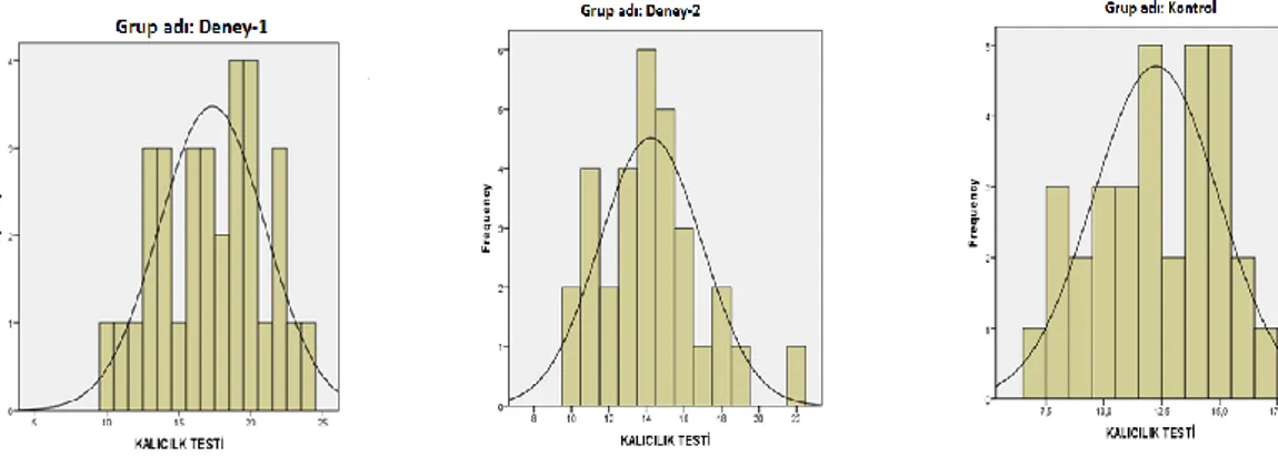 Şekil 8. Grupların kalıcılık testi ölçümlerinin normal dağılım grafiği 